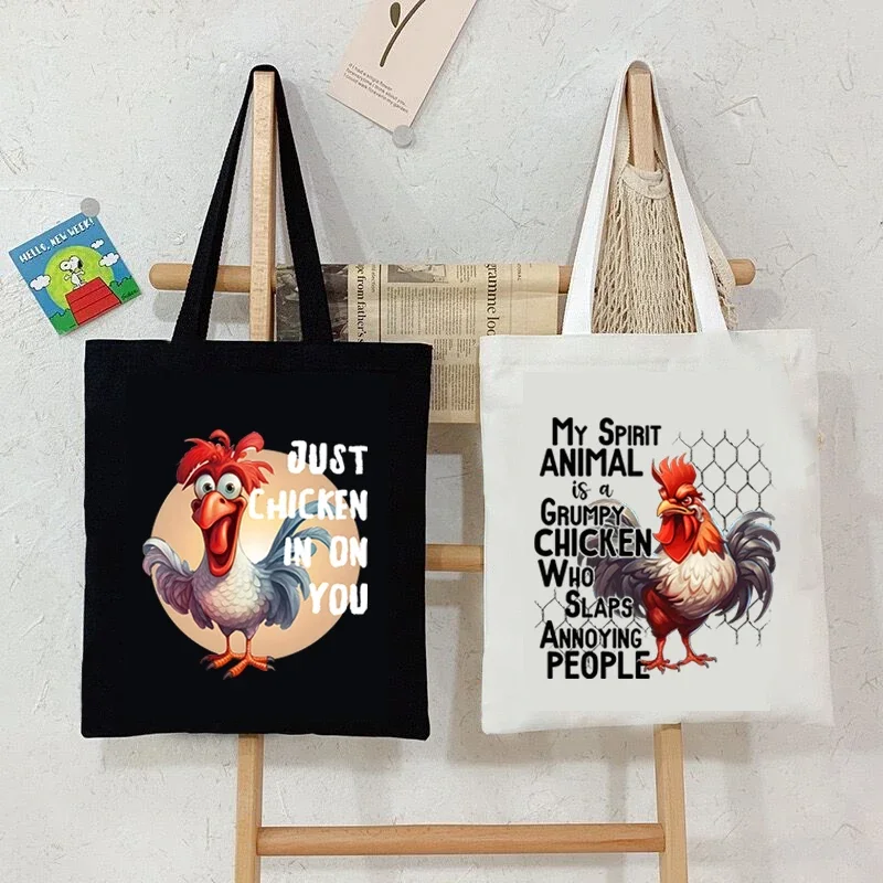 

Fashion Chicken Handbag Women "Just Chicken in On You" Painting Female Designer Tote Bag Fashion Shopping Bag Teen Shoulder Bag