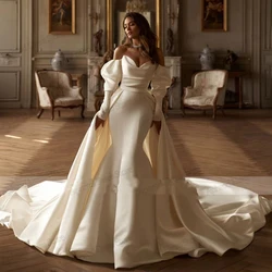 Glamorous Wedding Dresses Satin Bridal Gowns Luxury Mermaid Off The Shoulder Robe For Formal Party Vestidos De Novia Customized