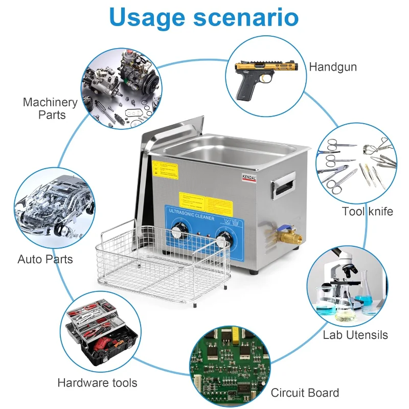 Kendal Commercial Grade 240watts 9L Ultrasonic Cleaner 40kHz with Knobs Timer&Heater Cleaning Machine, for Watch Instruments
