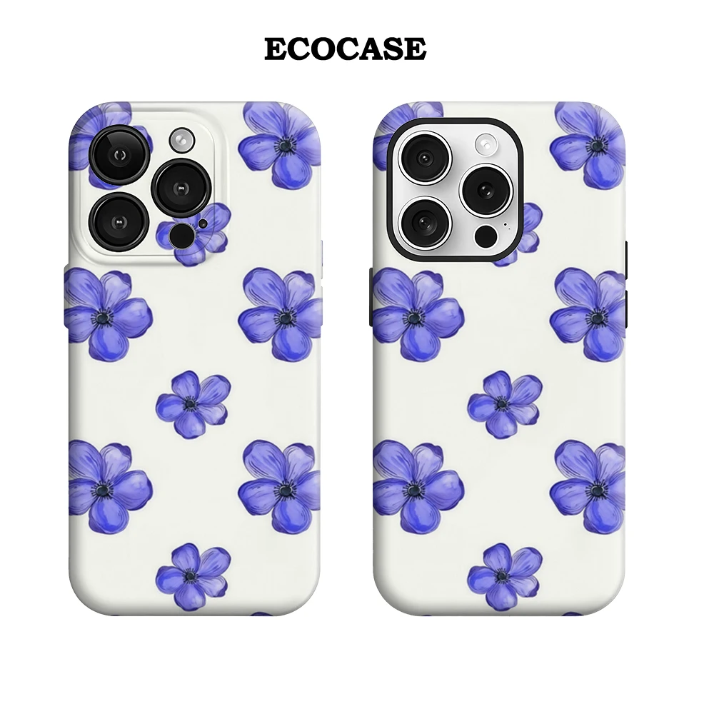 Patrón de acuarela de anémona azul IPhone17 funda de teléfono imprescindible para IPhone 17 16 15 14 13 12 Pro Max Plus contraportada de doble capa