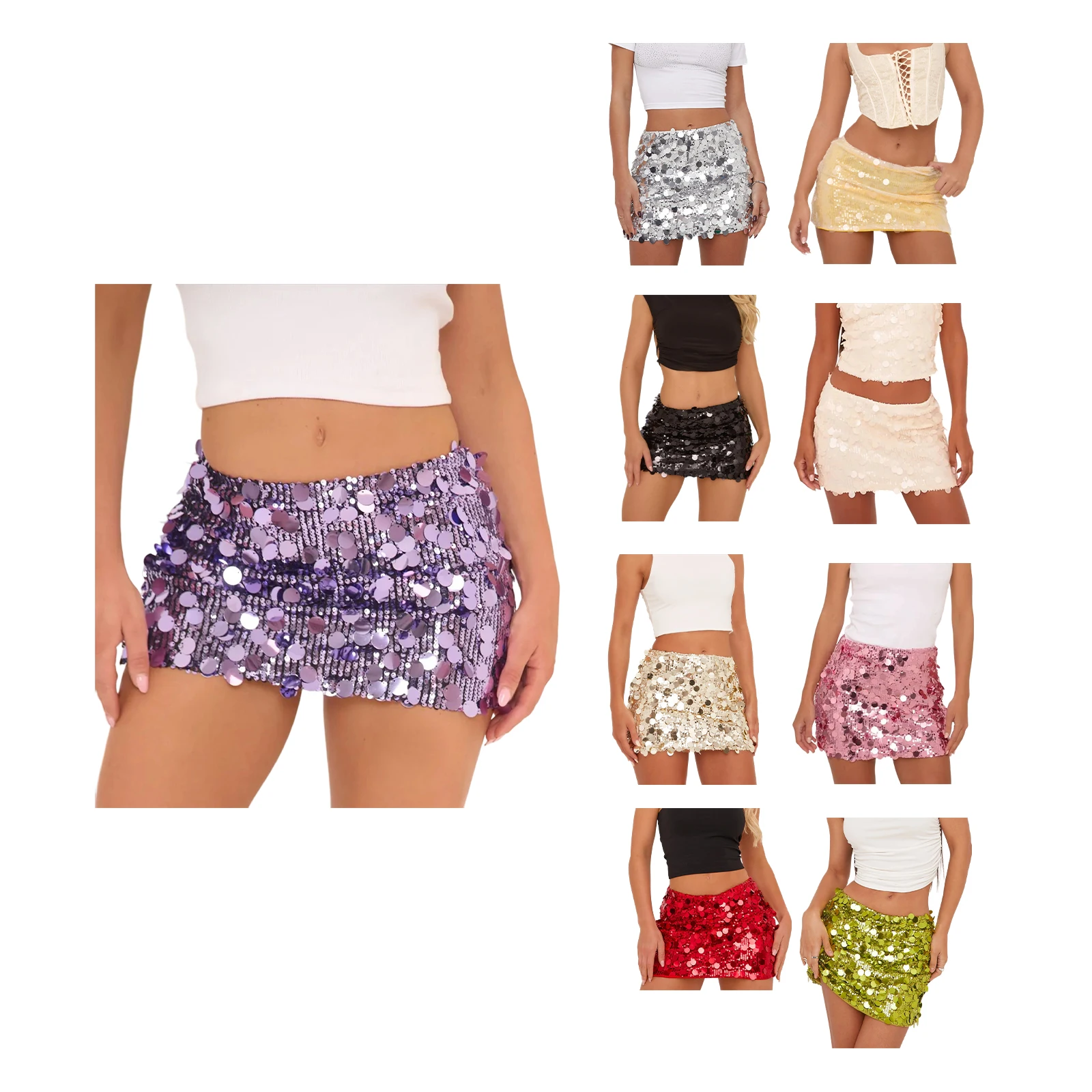 

Women Y2K Sparkly Glitter Sequined Side Zipper Low Waist Slim Fit Bodycon Short Mini Pencil Skirt for Party Club Work