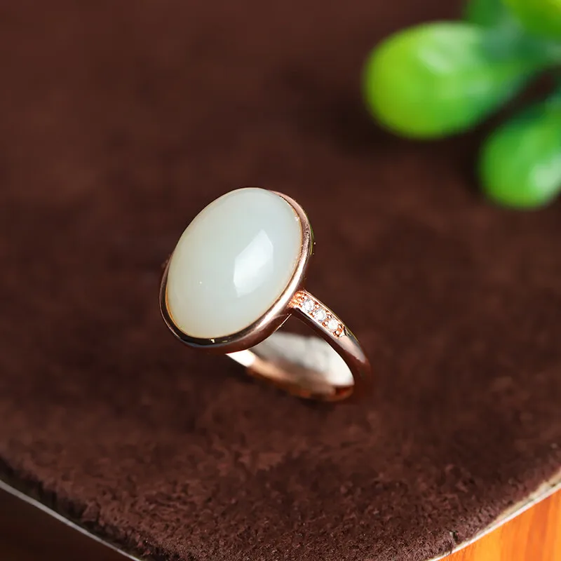 Hetian Jade-Shaped Face, Women'S Index Finger Ring, Inlaid With Adjustable Band
