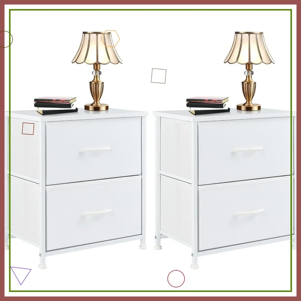 

2-Piece Nightstand Set with 2 Fabric Drawers, 20" Height Small Bedside Table for Kids Dorm Living Room Storage