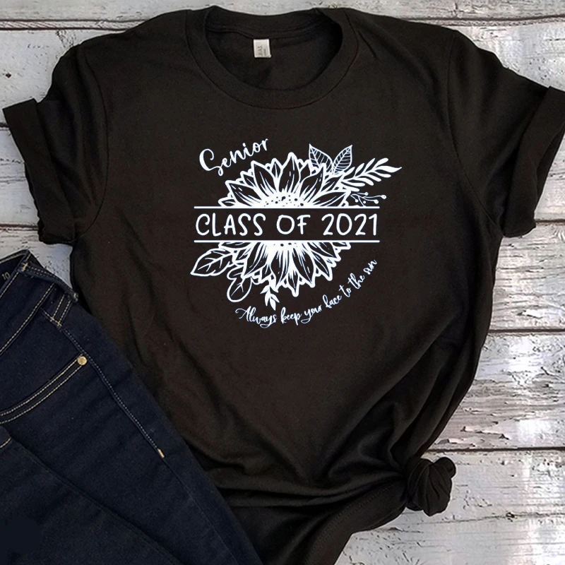 Senior 2022 Shirt Sunflower Tshirt Class of 2022 Graduation Kawaii Clothes Back To School Tee School  Women Tops Summer Black