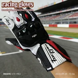 Retro motosiklet sürme eldiven deri anti-damla aşınmaya dayanıklı Motocross eldiven tam parmak gerçek deri Moto eldiven erkekler