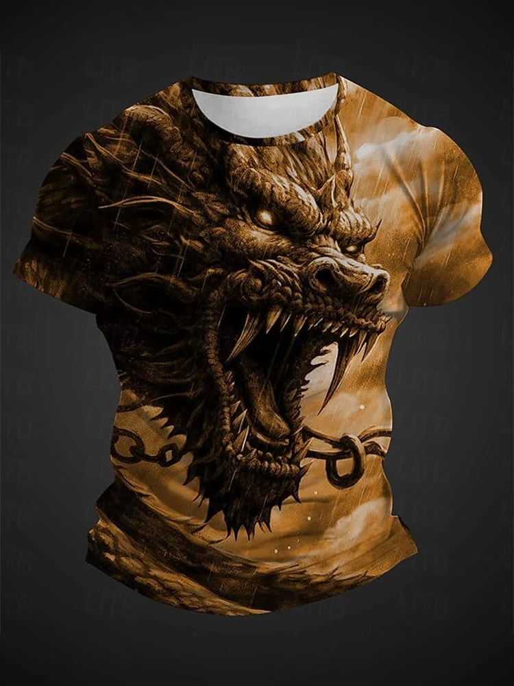 Dragon T-Shirt For Men Summer Short Sleeve Tops Animal Theme Shirt Fantasy Graphic T-Shirt Men's Everyday Casual Street T-shirt