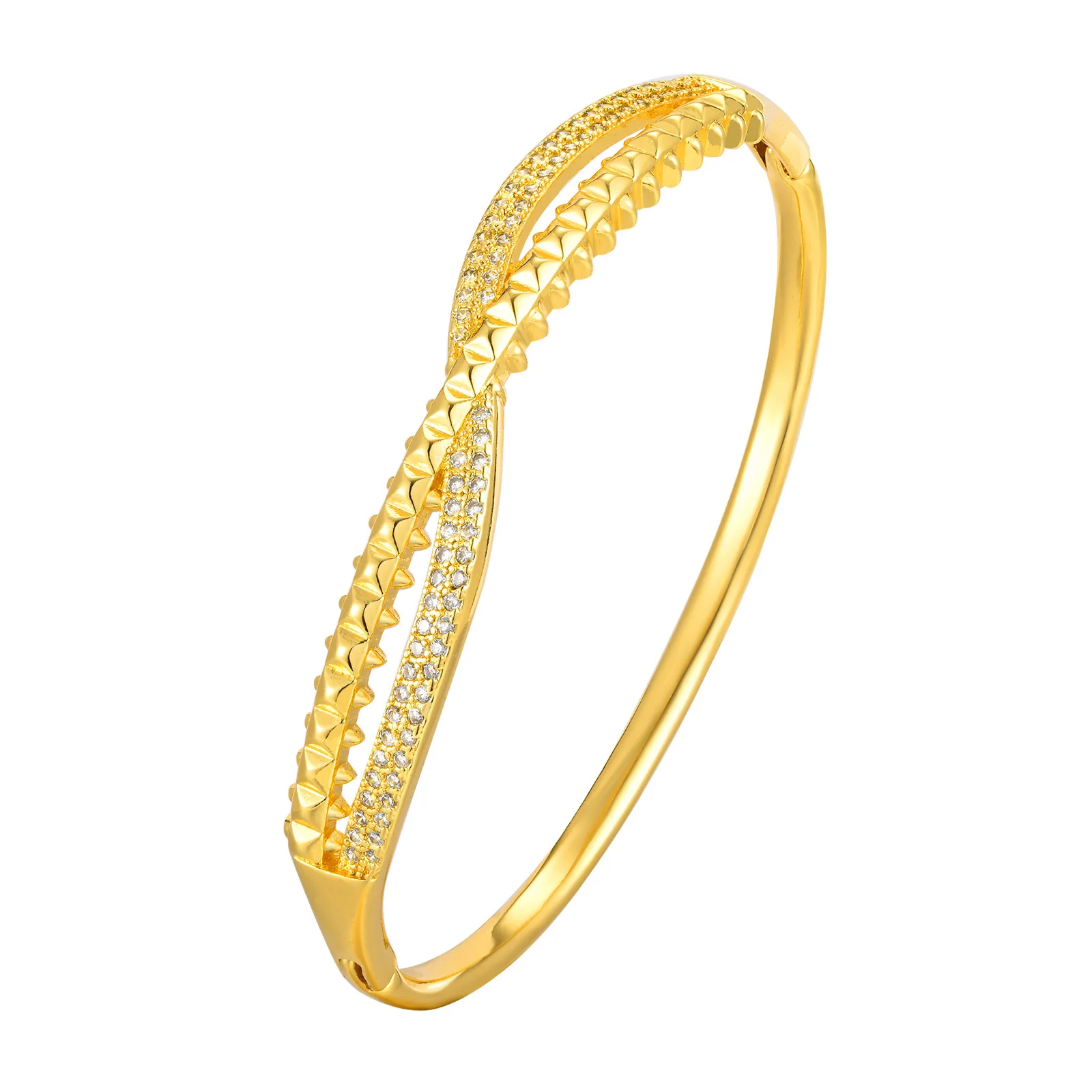 

Gold-Color Cuff Bracelet for Women, Dainty Cubic Zirconia Wave Bracelet, Tarnish Free Jewelry