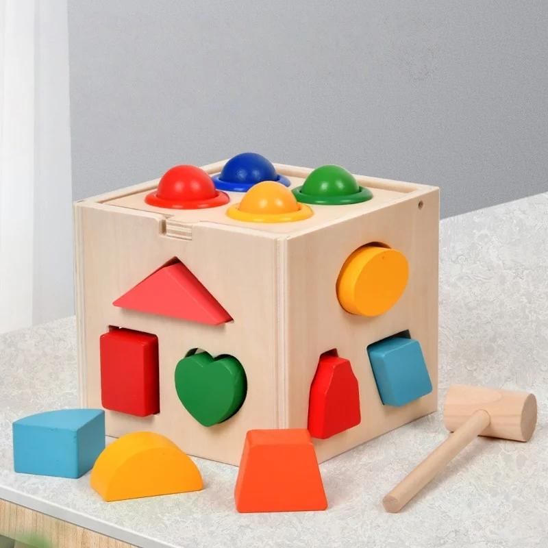 Montessori Intelligence Matching Box Geometric Shapes 3D Puzzle Early Education Three-Dimensional Wooden Paired Building Block