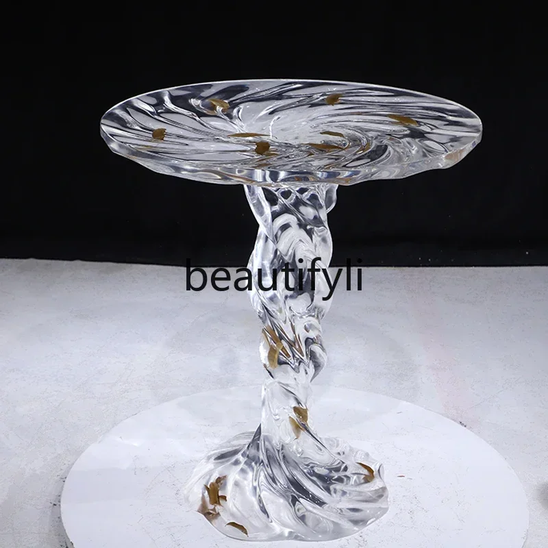 

LXSimple and modern light luxury edge few round transparent resin sofa corner few living room household small coffee tablesss