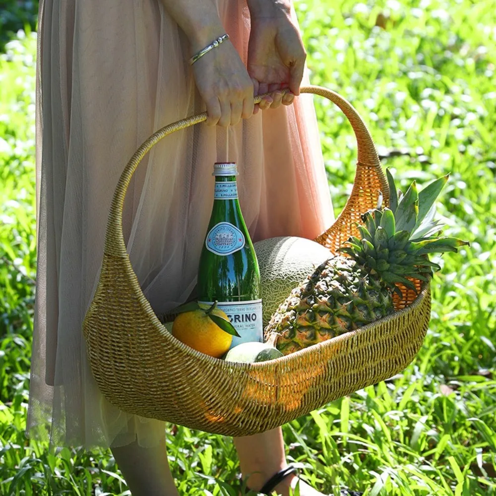 

Large Picnic Storage Basket Multipurpose Multi-functional Woven Basket Hand Woven Bread Fruit Basket Case for Home Kitchen