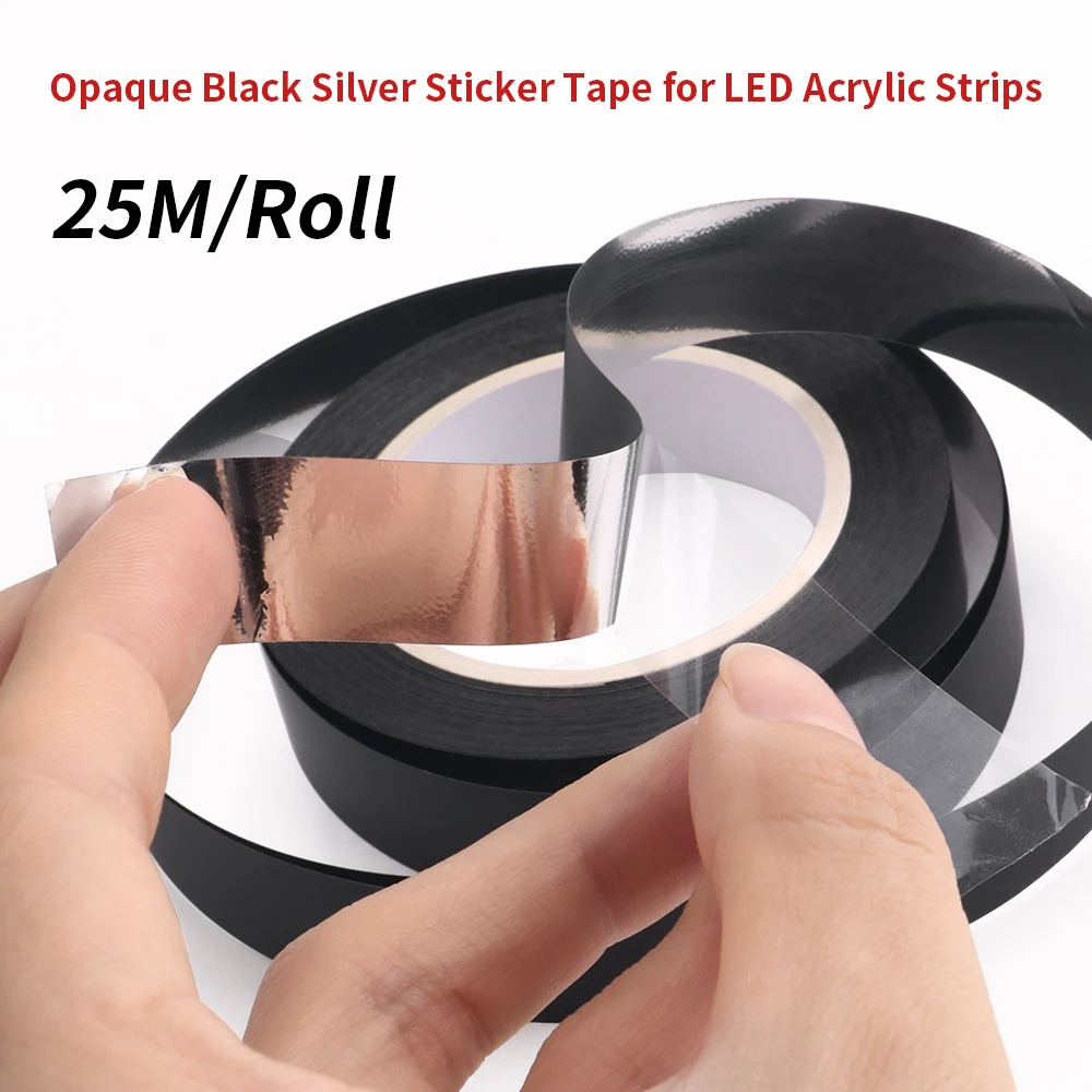 25M/Roll Matt Black Tape Sticker Opaque Black Sliver Sticker Tape For Led Acrylic Strips Full Color RGB Ambient Light Accessrior