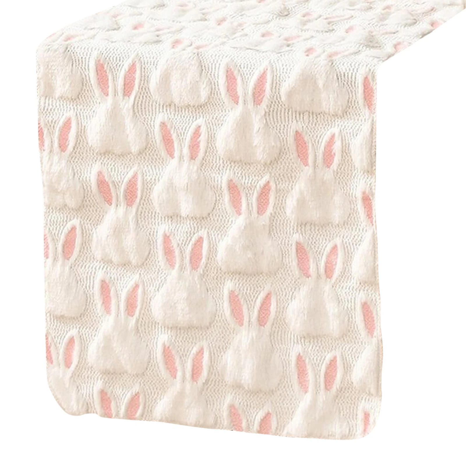 Seasonal Autumn Kitchen Dining Table Runner Rabbit Pattern Plush Soft Fuzzy Tablecloth for Simple Home Party Festive Dining
