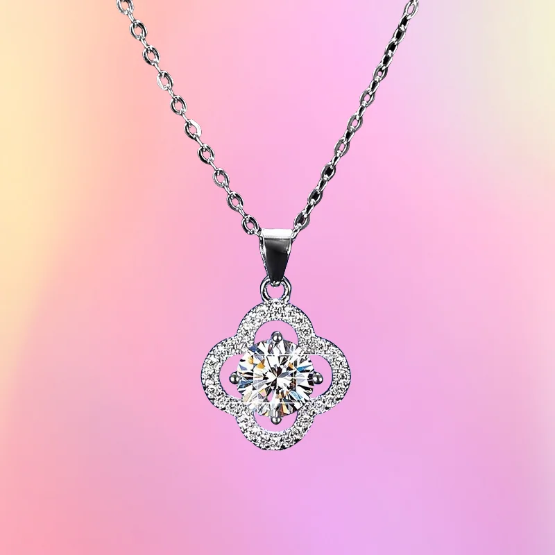 

New 925 Sterling Silver Pendant 1 Carat Mozzarella Diamond Necklace Women's Fashion Flower Pendant Collarbone C