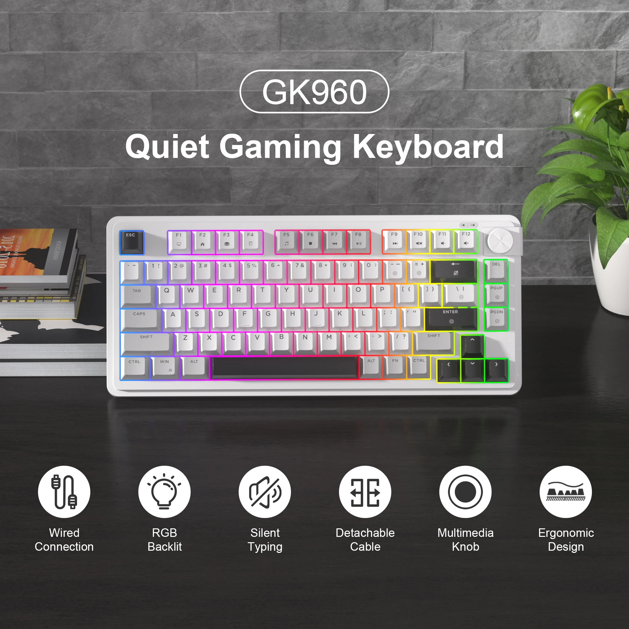 MageGee 75% Wired Mini Membrane Keyboard, 80 Keys RGB Backlit Computer Keyboard, Rotary Knob, Silent Typing for Laptop, PC Gift