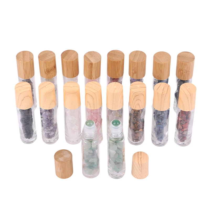 10ml Roll On Bottle Essential Oil Natural Jade Roller Bottles with Crystal Chip Glass Travel Refillable Bottle Containers