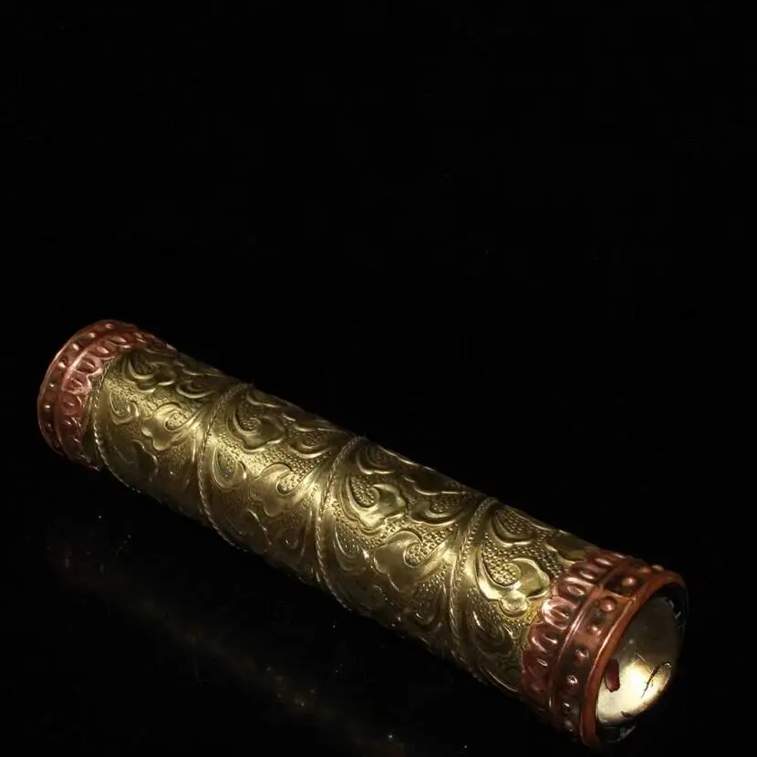 Chinese Old Copper Gilt Handcarved Grass Handwork Kaleidoscope