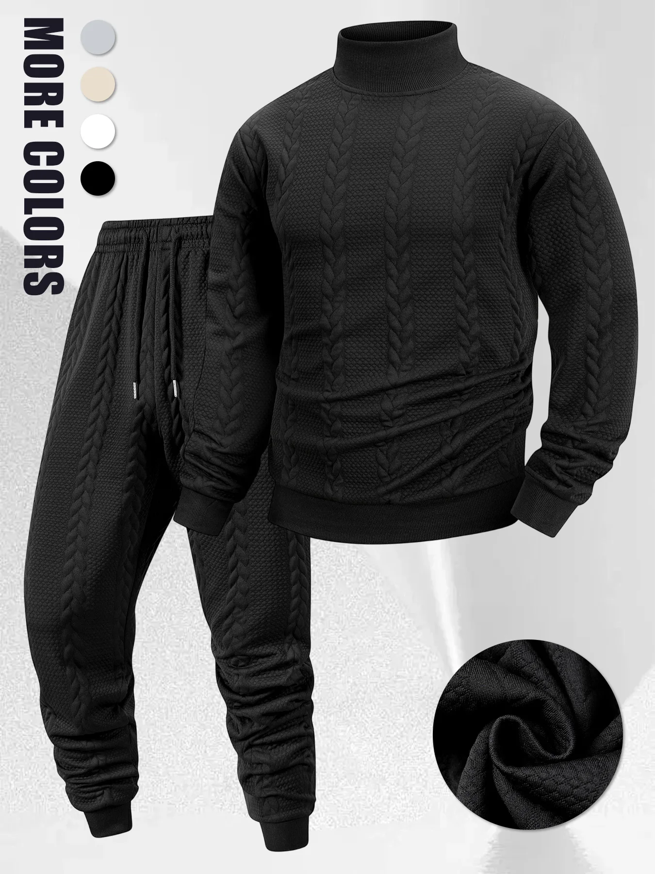 Autumn Mens High Quality Knitted Mens Tracksuit Turtleneck Sweater Slim Fit Long Sleeve Pullover and Pants Two-piece Set