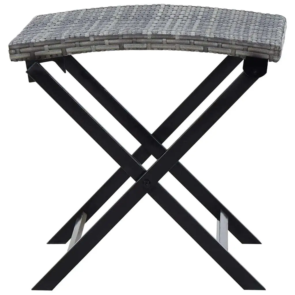 Gray Poly Rattan Folding Stool - Compact Outdoor Seating Solution