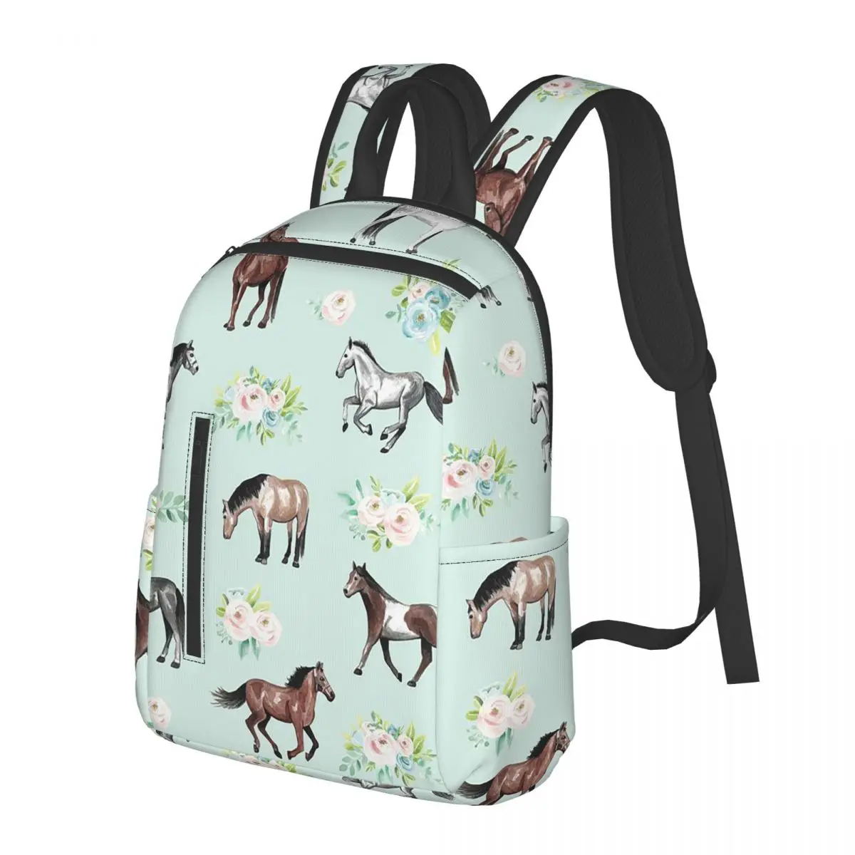 

Colorful Horse Cartoon And Flower Student Backpack School Bag Hiking Travel Daypack for Boys Girls Bookbag Shoulder Bags