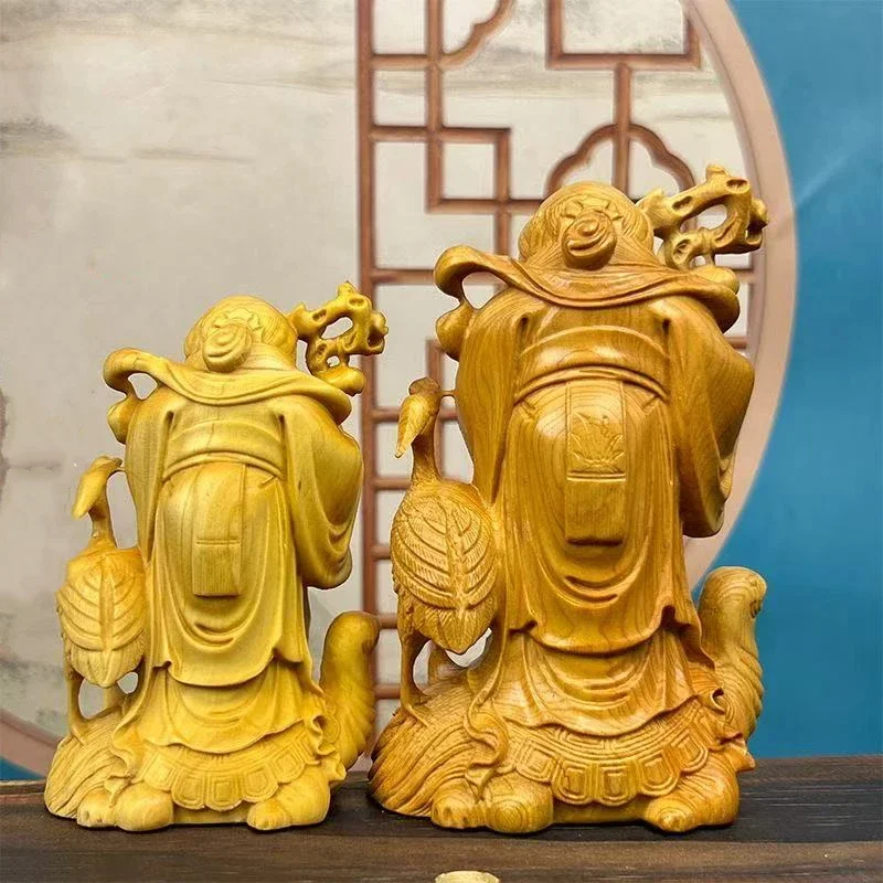 Cypress Wood God of Longevity Statue, Chinese mythological figure statue, Feng Shui Health Decor for Office Desk Home Gift