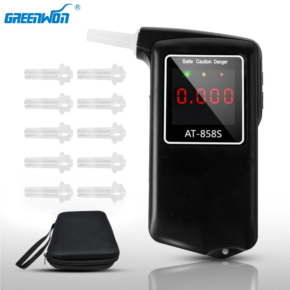 

GREENWON Профессиональный тестер алкоголя в выдыхаемом воздухе Алкотестер AT858S Портативный измеритель алкоголя