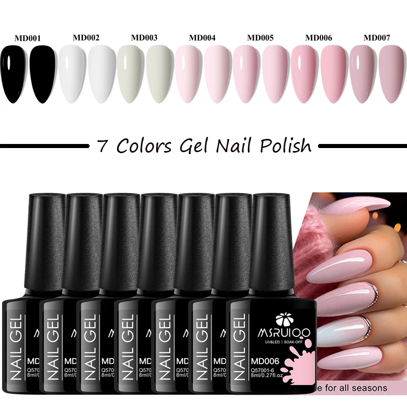 MSRUIOO 7-teiliges Gel-Nagellack-Set, bunter Nagelkunst-Gel-Lack für Nägel, Dekoration, Soak Off UV-Gel, langlebige Maniküre-Sets