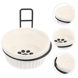 Ceramic Iron Pet Feeding Bowl Hanging Design Adjustable Height Wall Food Bowls Cat Dishes Pet Accessories Cat Bowl With