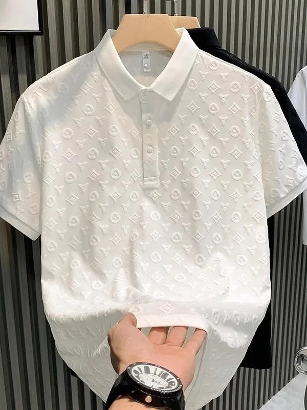 Summer Men's Fashionable Versatile Short Sleeve  Shirt Loose Fit Casual Turn-down Collar Embroidered T-shirt Top
