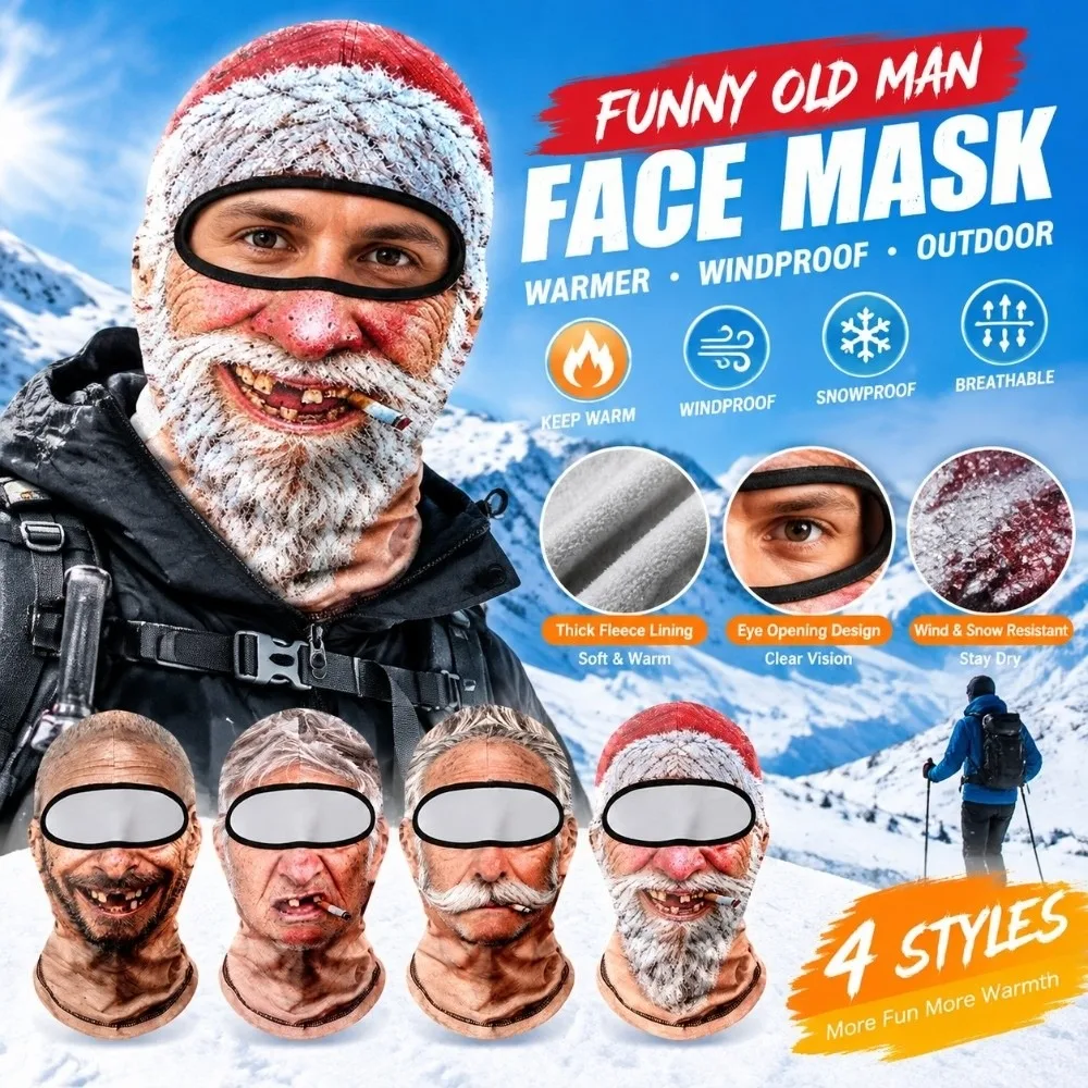 3D Printed Funny Face Balaclava with Cigar Windproof Old Man Balaclava Universal Scarf Breathable 3D Print Ski Mask