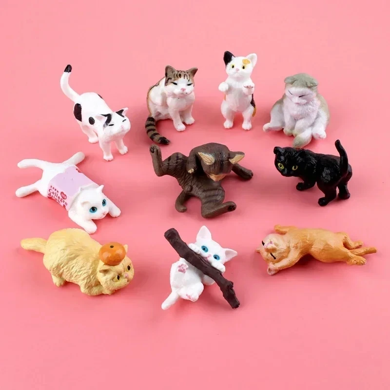 1pcs Cute Cat Miniature Ornaments Kitten Figurines Model Gifts For Kids Children Birthday Desk Car Garden Home Decoration