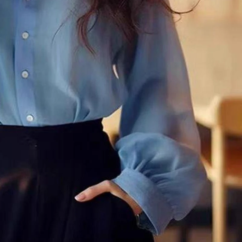 Spring Autumn New POLO Collar Fashion Long Sleeve Shirt Women High Street Solid Color Button Cardigan Elegant All-match Tops