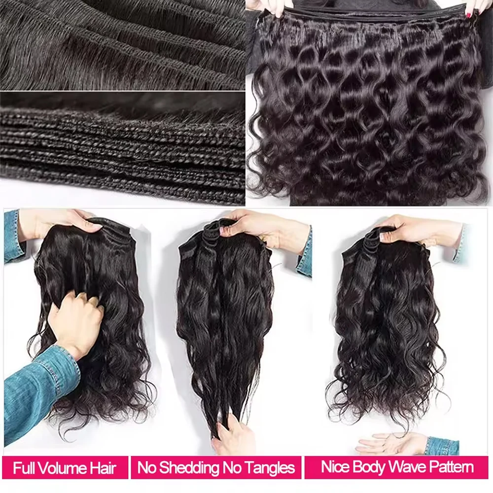 16A Body Wave มนุษย์ผมบราซิล Virgin 1/3/4/5 ชิ้นสานสีดําธรรมชาติสีผมส่วนขยาย 100% Human Hair Bundles