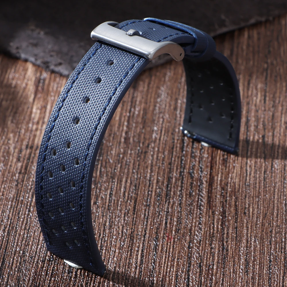 Tali Kain Layar 18Mm 20Mm 22Mm untuk Omega untuk Seiko Tali Jam Tangan Tahan Air Lembut Rilis Cepat untuk Pria Wanita Gesper Kupu-kupu