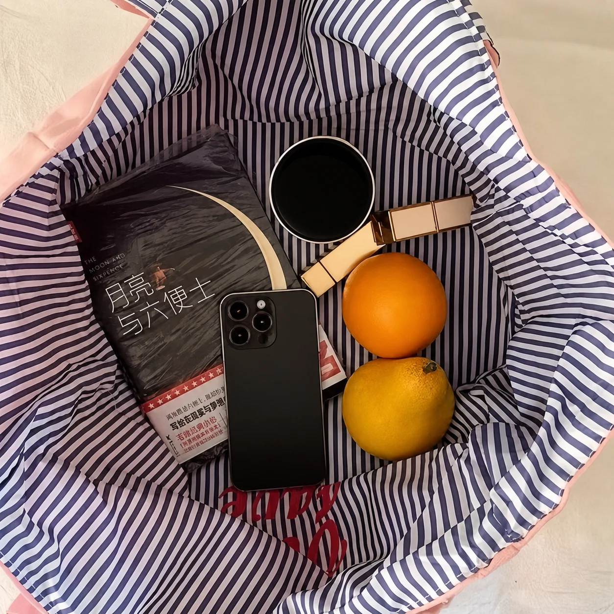 Canvas Tote Bag Striped Lining Large Beach Shoulder Handbag Soft Fabric Aesthetic Casual Shopping Travel Tote Pack For Women
