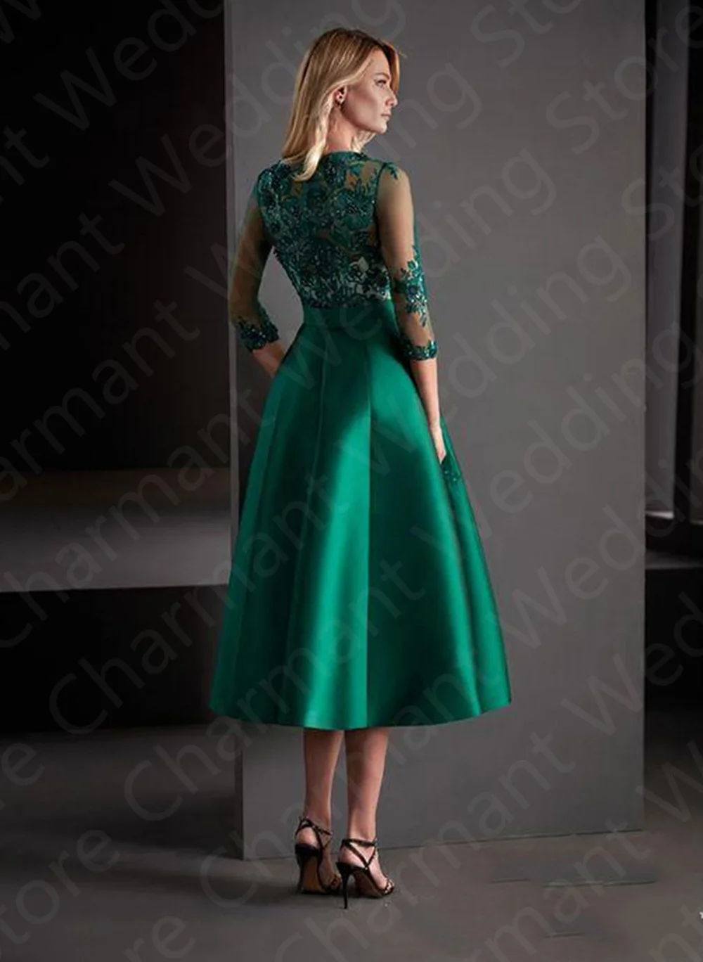 Latest Arrival Green Mother of the Bride Dresses Tea Length Lace Wedding Guest Gowns  Madre Vestidos 3/4 Sleeves Customized