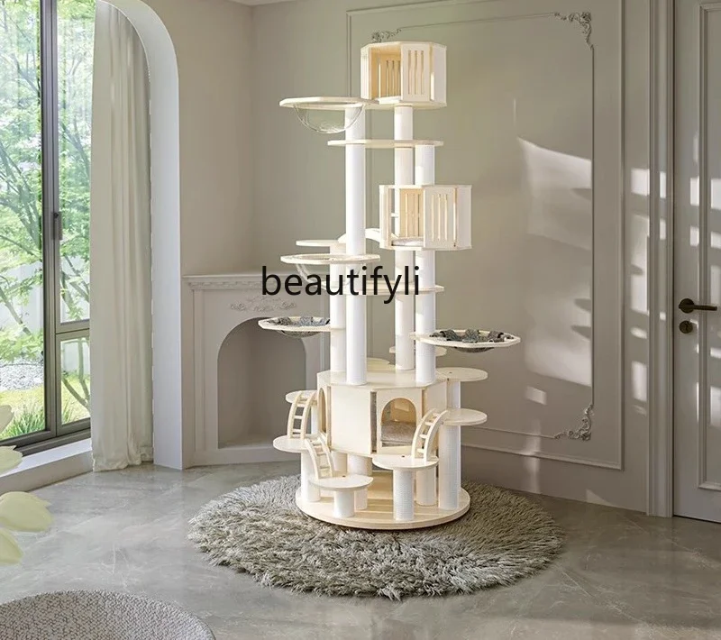 

ss8350 Pet climbing frame cat nest, tree integration large all solid wood multi-layer cat villa cat tower paint waterproof