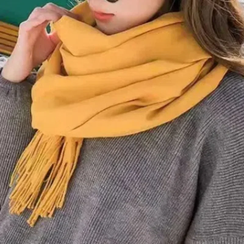 Luxury Brand Yellow Color Pure Colour Cashmere Women Scarf Winter Warm Shawl Wraps Hijab Long Soft Female Foulard Fashion Scarve