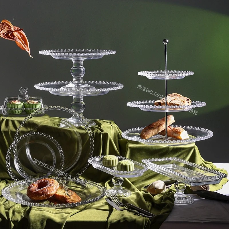 Tempered Glass Dessert Stand Elegant Cake Display Holder for Wedding Afternoon Tea Serving Tray Home Fruit Candy Dish Organizer