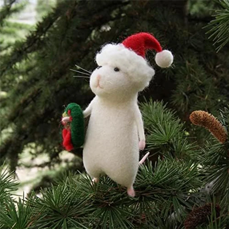 Halloween Mouse with a Pumpkin Felted Animals, Needle Felted Christmas Mouse, Wool Felt Handmade Halloween Decorations D