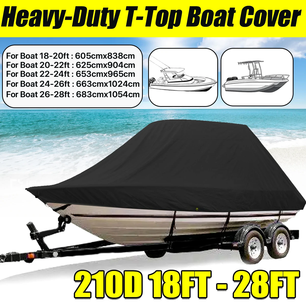 18-28ft 210D Jumbo Cruiser Boat-Cover Heavy-Duty Oceansouth Marine Water Sun Proof UV Protection Fish-Ski VHull Mooring Cover