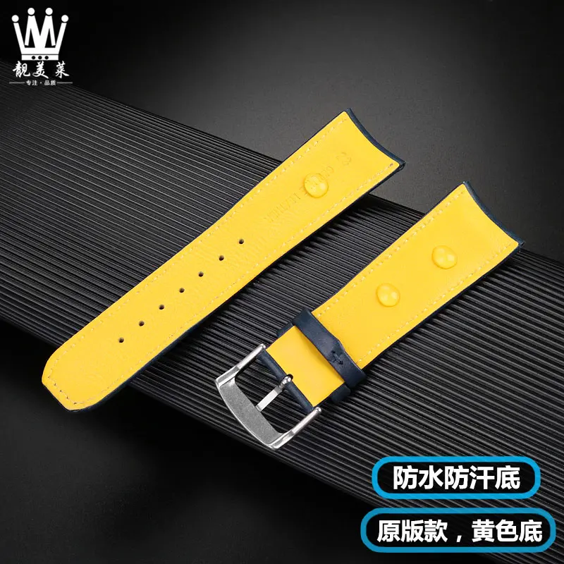 Curved end Genuine Leather Watchband 22 23 For CITIZEN Blue Angel Men Radio Wave AT8020-54L/8020-03L/JY8078 Watch Strap Bracelet