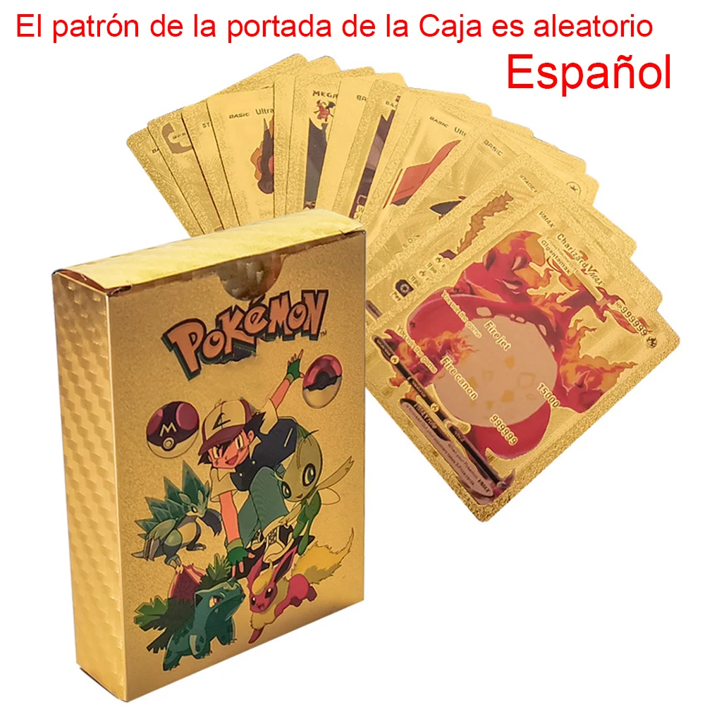 55PCS Pokemon-kaarten Vmax GX Gold Foil Flash Box Party Interactief spel Engels Spaans Kleurrijk spel Battle Collection Card Gift