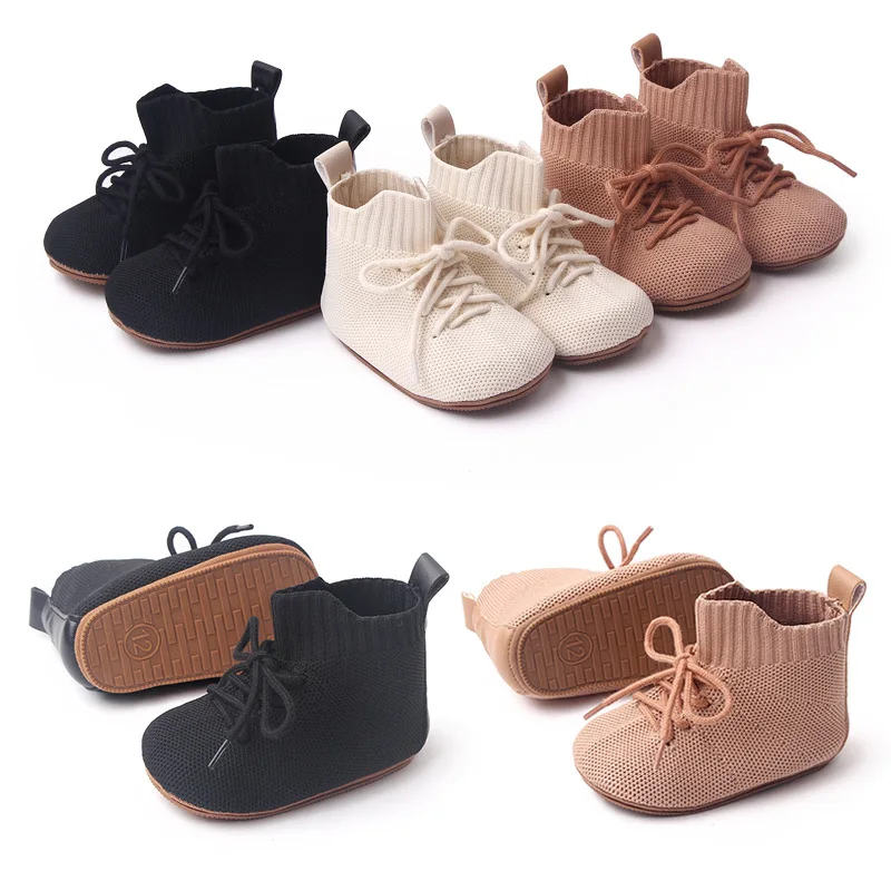 1 Pair Breathable High-Top Knit Baby Shoes Non-Slip Soft Sole First Walkers Infant Sneakers Booties for Boys Girls Toddlers