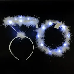 Girl Women White Christmas Feather Light up Angel Halo Rings Headband LED Crown Festival Holiday Party Halloween Cosplay