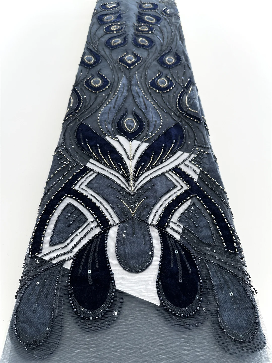 2025 africano francês nigeriano high end tule tecido de renda com contas lantejoulas malha para bordado festa casamento noiva vestido costura