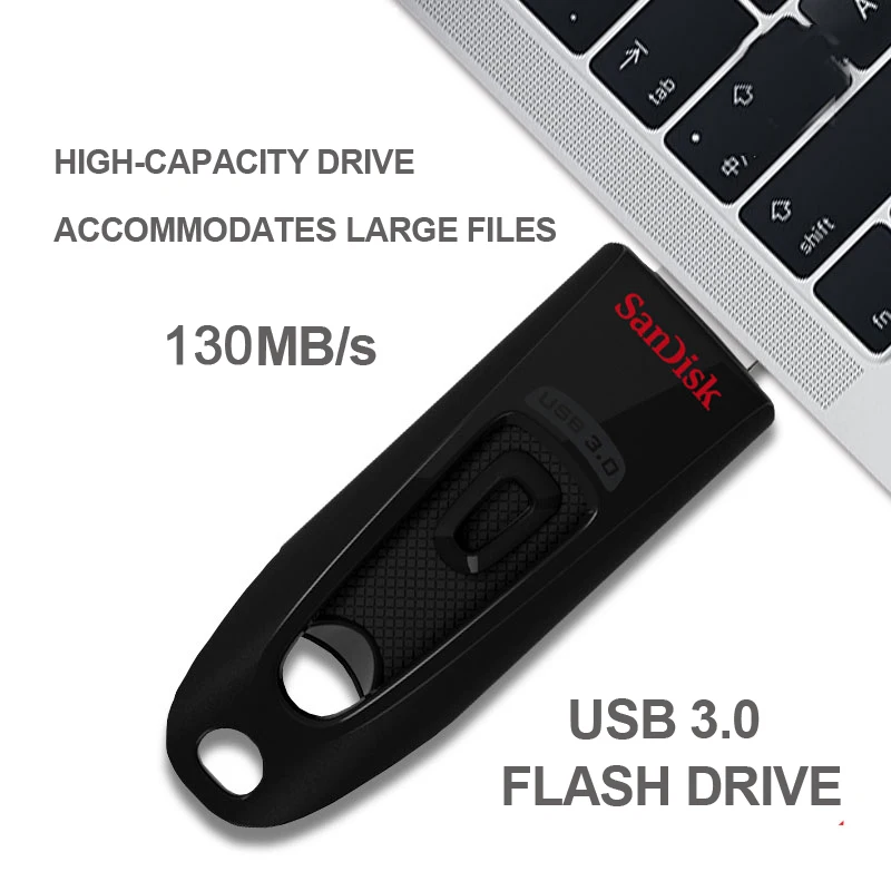 SanDisk Ultra USB 3.0 Flash Drive 16GB/32GB/64GB/128GB/256GB/512GB Pen Drive Read Speed up to 130MB/s CZ48 Flash Disk USB3.0
