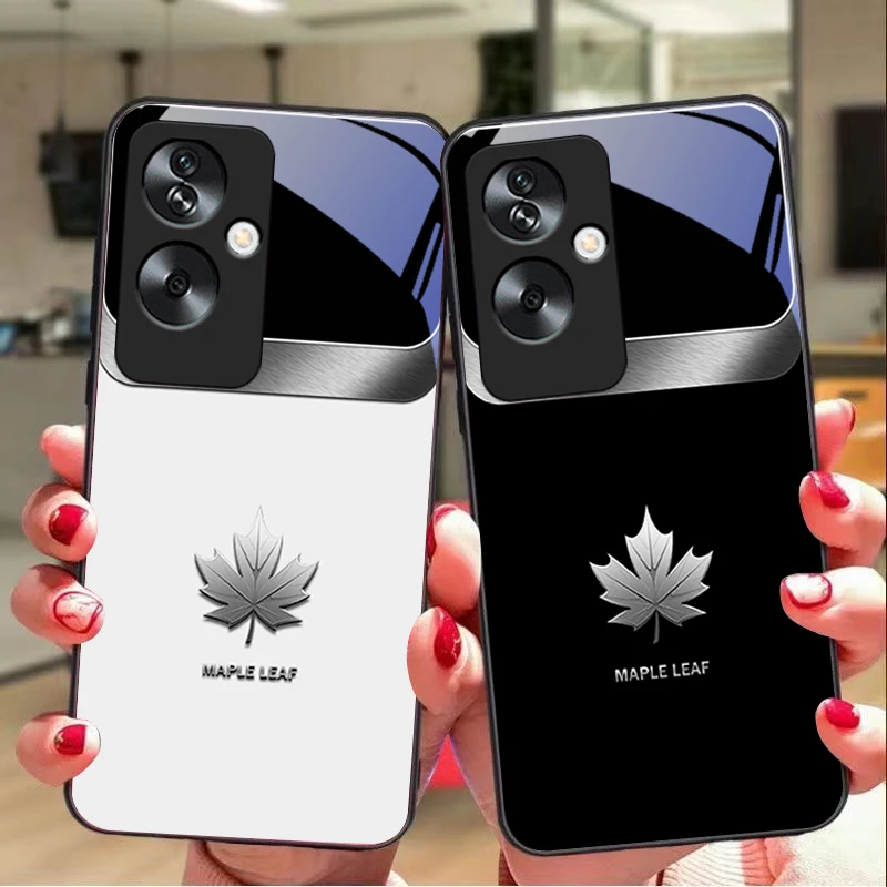 Flowing Maple Leaf For Oppo A79 5G 58 78 74 60 4G Reno 11F Realme GT 6 11 Note 50 10 C55 X2 Tempered glass black phone case