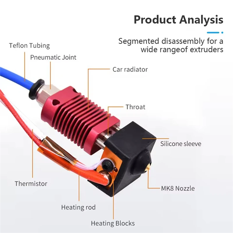 أجزاء طابعة ثلاثية الأبعاد Hotend مجموعة الطارد المعدنية Hotend لـ Creality Ender 3 Ender3 V2 Ender 3 Pro CR10s Hotend Extruder Kit #5