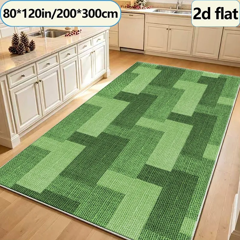 Green Textured Geometric Patchwork Area Rug, Modern Block Carpet, Suitable for Living Room, Bedroom, Indoor Home Decor
