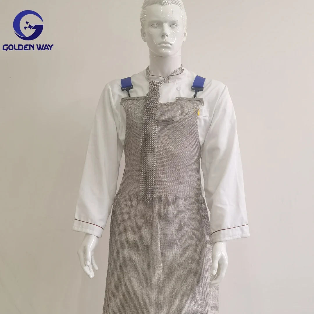 Set di abbigliamento da macellaio in rete di cotta di maglia in cotta di maglia in acciaio inossidabile con maniche Camicia argentata Giacca di sicurezza per abito con armatura a catena dal design personalizzato